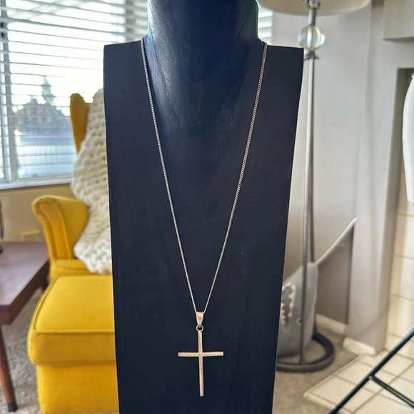 Sterling silver modern large cross on sterling chain unisex 925 - Picture 9 of 10